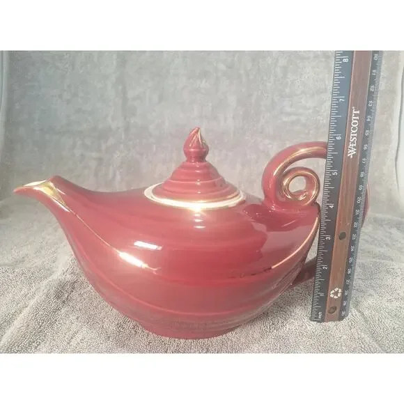 Hall China Aladdin 6 Cup Teapot Mauve Gold Trim USA Vintage 40s-60s Excellent!